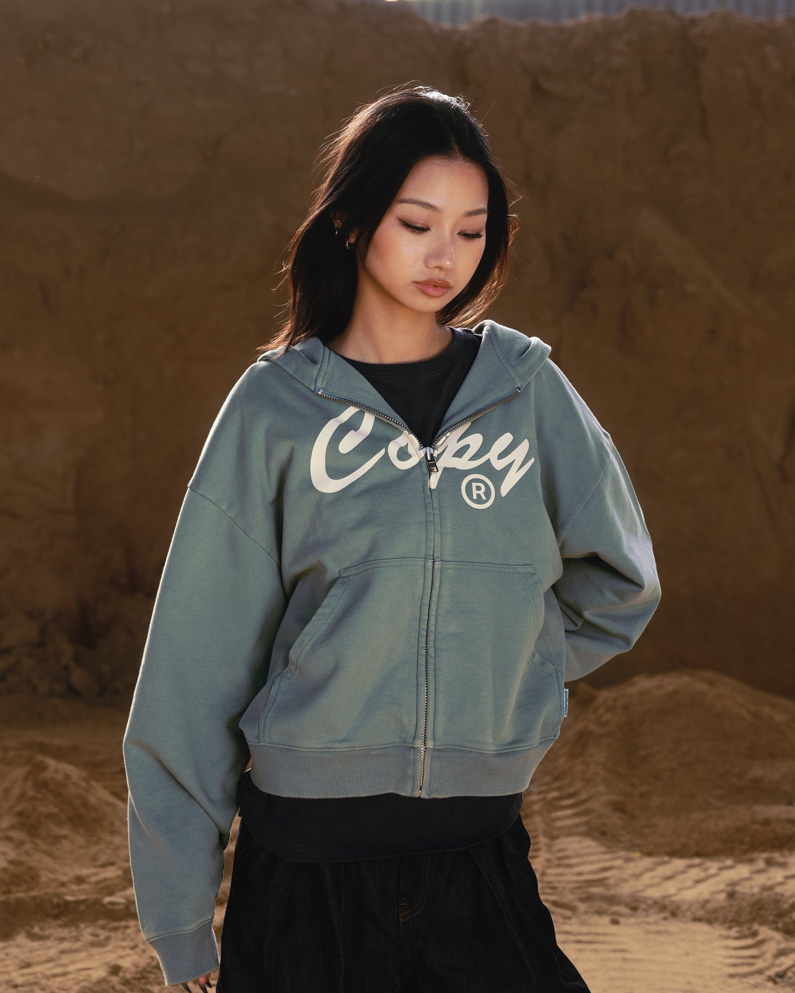 Washed Green Copy Zip Up – copyright