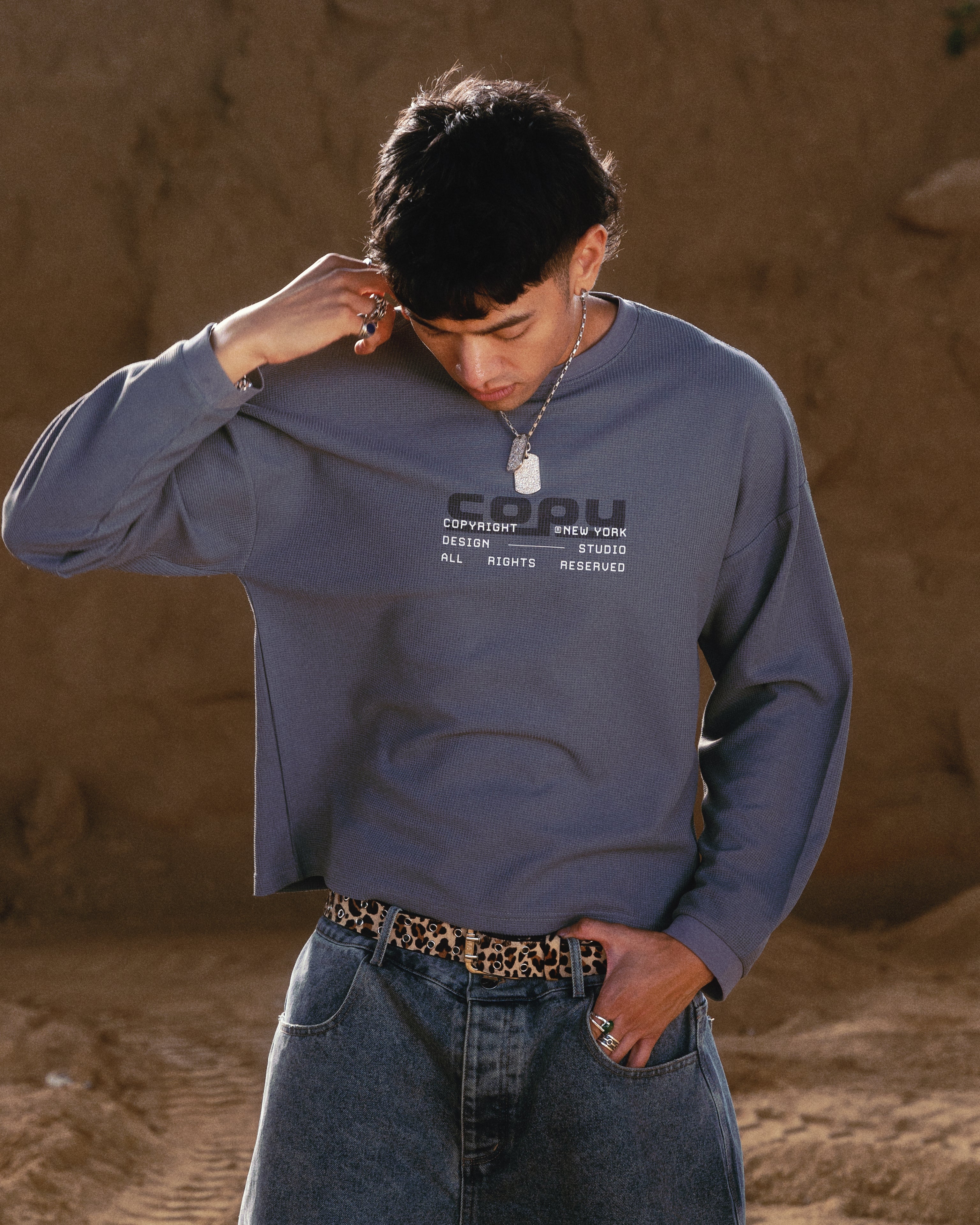 Grey Copy Waffle Tee – copyright